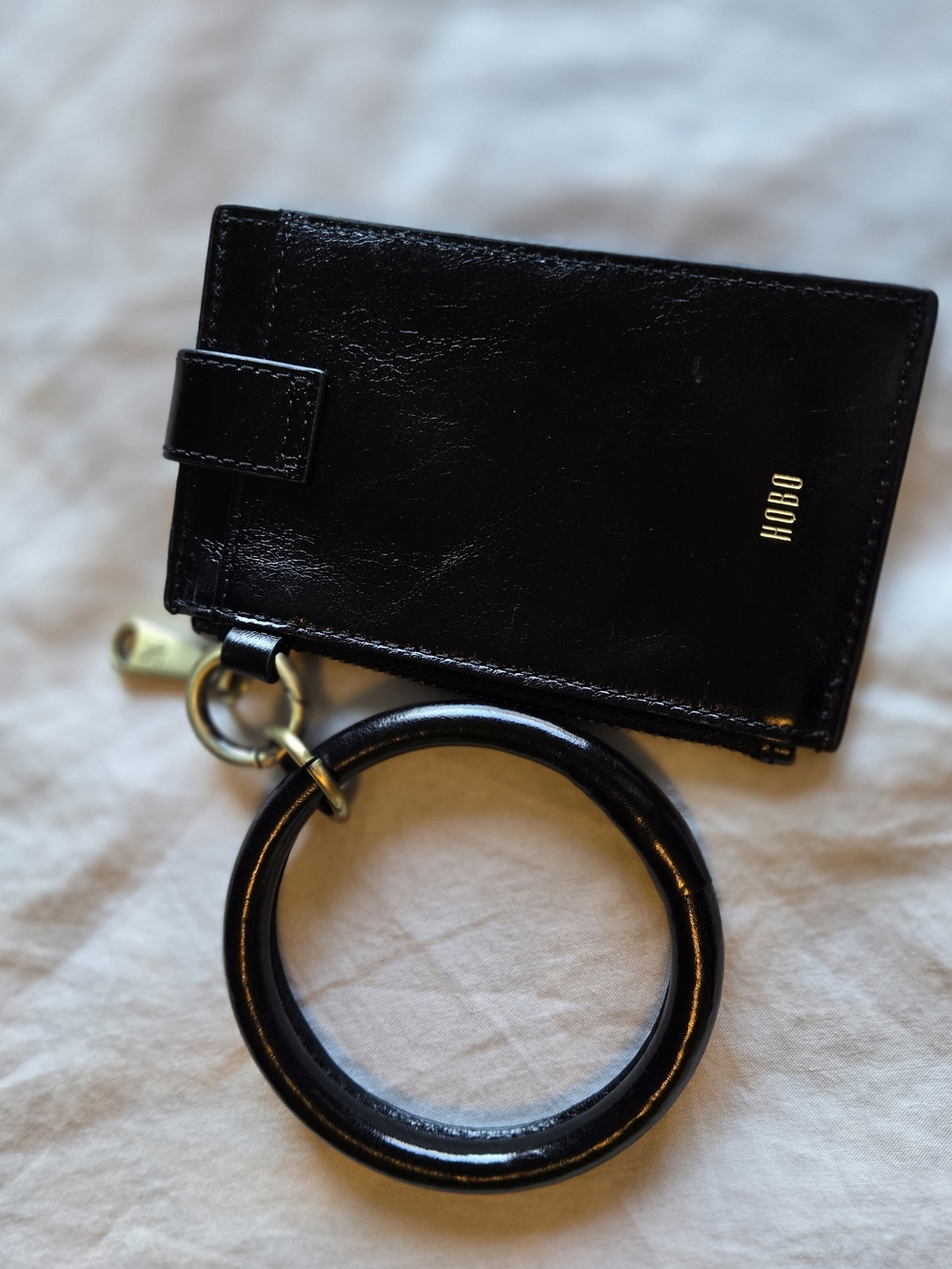 HOBO Black Leather Card Holder with Key Ring Bracelet